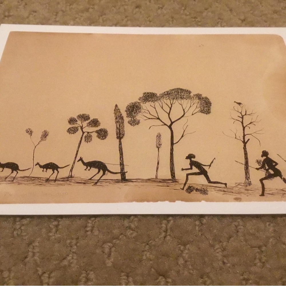 Spearing the Kangaroo postcard & Lyrebird greeting card, Australia